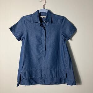 Ann Mashburn Short Sleeve Collared Popover Chambray Linen Shirt XS